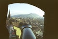 Edinburgh castle, view from a hole in the castle wall for cannons Royalty Free Stock Photo
