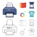 Scanner, color palette and other equipment. Typography set collection icons in cartoon,outline style vector symbol stock