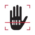 Scanning the barcode of a person located on the hand. Biometric sign. Vector illustration Royalty Free Stock Photo