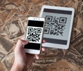 Scanning qr code from the tablet. Cashless purchase