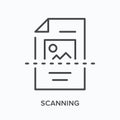 Scanning flat line icon. Vector outline illustration of paper document. Black thin linear pictogram for office scan