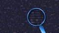 Scanning inside binary code with magnifying glass. Royalty Free Stock Photo