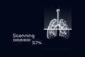 Scanning of the low poly lung hologram on dark blue background. Covid-19. Human lungs scanning