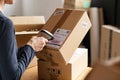 Scanning parcel barcode before shipment Royalty Free Stock Photo