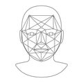 Scanning person face by points. Low polygon indication. Recognition of man face, identification, determination of personality.