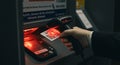 Scanning Qr Code with Handheld Scanner on Electronic Device at Entrance
