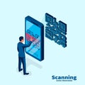 Scanning QR code on mobile phone. Royalty Free Stock Photo