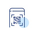 Scanning qr-code with smartphone app. Information links or payment. Pixel perfect icons set Royalty Free Stock Photo