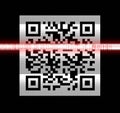 Scanning QR code with visible pixels , qrcode scan on mobile phone with red horizontal line sweep, smartphone. For e-commerce,