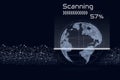 Scanning virtual hologram earth on dark blue background, the concept of communication network, traveling, internet of things and
