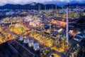 And scape of Oil refinery plant from bird eye view on night Royalty Free Stock Photo