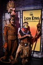 Scar and Rafiki statues at the Lion King exhibit at Madame Tussauds in Times Square in Manhattan, New York City Royalty Free Stock Photo