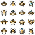 Scarab beetle icons set vector flat