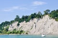 Scarborough Bluffs with boat on Lake Ontario on a sunny day - Toronto Royalty Free Stock Photo