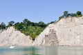 Scarborough Bluffs with boat on Lake Ontario on a sunny day - Toronto