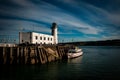 Scarborough lighthouse and pleasure boat