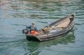 Man in small fishing boat in Scarborough, North Yorkshire on July 18, 2022. Royalty Free Stock Photo