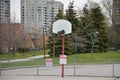 A COVID-19 closed public basketball court in Scarborough, Ontario.