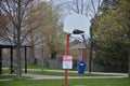 A COVID-19 closed public basketball court in Scarborough, Ontario.