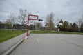 A COVID-19 closed public basketball court in Scarborough, Ontario.