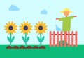 Scarecrow and Sunflower Field Vector Illustration Royalty Free Stock Photo