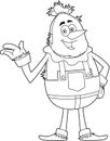 Outlined Happy Scarecrow Cartoon Character Waving For Greeting