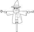 Outlined Cute Autumn Scarecrow Cartoon Character