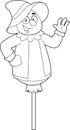 Outlined Smiling Scarecrow Cartoon Character Waving For Greeting Royalty Free Stock Photo