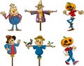 Scarecrow Cartoon Characters. Vector Hand Drawn Collection Set Royalty Free Stock Photo