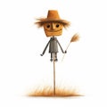 Cartoonish Scarecrow On A Stick: Playful Illustration With Minimalistic Design