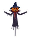 Scarecrow character Halloween with a Jack O Lantern head pumpkin in ripped coat isolated on white background cartoon Royalty Free Stock Photo