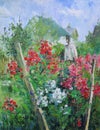 Scarecrow in the country garden, oil painting Royalty Free Stock Photo