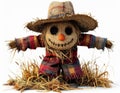 Scarecrow Decoration Featuring Straw Hat and Colorful Patchwork Coat Royalty Free Stock Photo