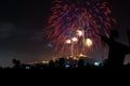 Scarecrow Field Fireworks Night in the Mountain in Phetchaburi, Thailand Royalty Free Stock Photo