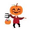 Scarecrow ghost with pumpkin head . Cute halloween cartoon characters . Vector Royalty Free Stock Photo