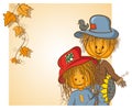 Scarecrow and his girlfriend greeting card Royalty Free Stock Photo