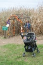 Scarecrow holding sign to entrance of a corn maze Royalty Free Stock Photo