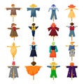 Scarecrow icons set cartoon vector. Funny doll