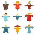 Scarecrow icons set, flat style