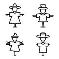 Scarecrow icons set, outline style