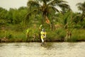 Scarecrow in a lake behind the natural forest