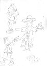Scarecrow with a peasant and child ,sketches and pencil sketches and doodles