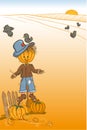 Scarecrow protecting pumpkins Royalty Free Stock Photo