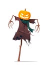 Scarecrow with a pumpkin head isolated on white. Vector illustration. Royalty Free Stock Photo