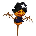 Halloween cartoon scarecrow pumpkin head. Halloween illustration Royalty Free Stock Photo