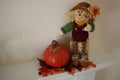 Scarecrow and Pumpkin Mantel Fall Decor