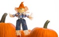 Scarecrow and pumpkin patch. Autumn decorations on Halloween or Thanksgiving day. Royalty Free Stock Photo