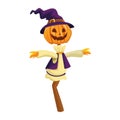 Scarecrow pumpkin with witch hat Royalty Free Stock Photo