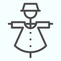 Scarecrow puppet line icon. Farmer helper in garden for scaring away birds. Autumn harvest vector design concept