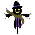 Scarecrow. Silhouette. Scare birds away. Pumpkin on the head. Smiling facial expression. A scarecrow in rags, a hat and a scarf. Royalty Free Stock Photo